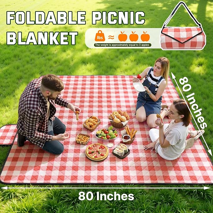 TigeJoy Extra Large Picnic Blanket Waterproof Foldable 60''x80'' Outdoor Picnic Mat Beach Blanket Sandproof for Park Grass Travel Hiking Camping Essentials Gingham Picnic Blanket