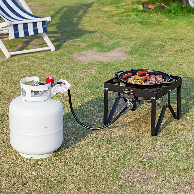 Outdoor Propane Burner Heavy Duty Propane Gas Stoves for Cooking with 10 PSI Regulator and Cast Iron Braided Holes Perfect for Home Brewing Crawfish Boiler Turkey Fryer and Seafood Boiler