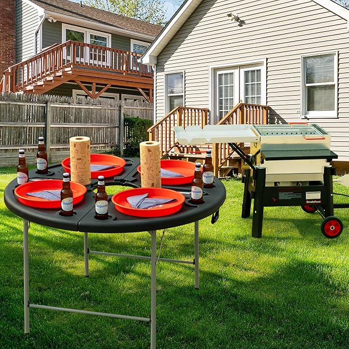47-Inch Round Foldable Crawfish Table Seafood Table Camping Table Portable for Both Indoor &amp Outdoor Use Black FT4804-SC