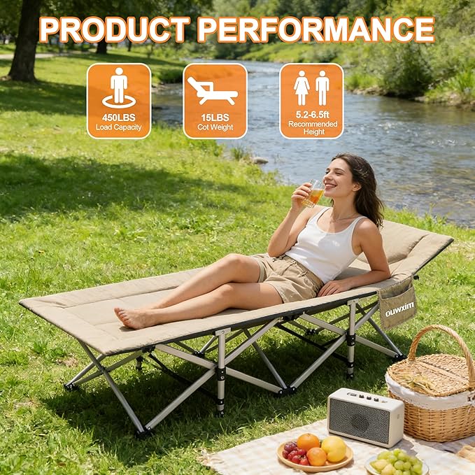 Camping cots for AdultsCots for SleepingCushion and Pillow Camping Tent cotHigh Weight Capacity Compact Storagewith Carry BagIdeal for Outdoor Camping Office useNapping Beach Trips