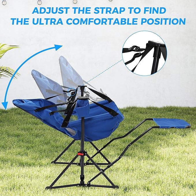 Ainfox Hammock Camping Chair with Footrest Heavy Duty Foldable Portable Rocking Hammock Chairs Outside Swinging Camp with Cup Holder Pillow for Outdoor Patio Poolside Blue 2 Pack
