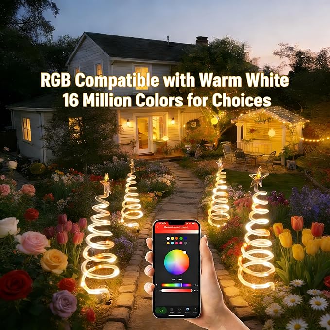 4 Pack Christmas Pathway Lights Outdoor Spiral Christmas Tree Path Lights Waterproof Yard Decorations Spiral Lighted Christmas Tree Lights for Pathway Patio Backyard Garden Party Holiday Decor