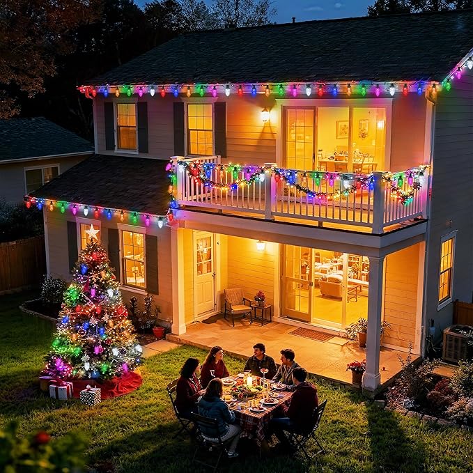 iBaycon RGB C9 Christmas Lights 65FT Color Changing String Lights Connectable Remote Control Waterproof Outdoor C9 String Light for Xmas Tree House Eaves Roof Christmas Holiday Decor