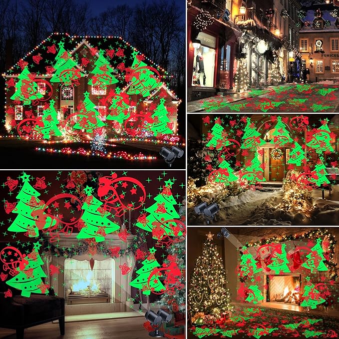 Christmas Lights Projector Christmas Decorations Lighting Projector with Timer Dynamic Led Xmas Tree Santa Claus Jingle Bells Lights for New Year Party Garden Wall Outdoor Indoor Holiday Decor