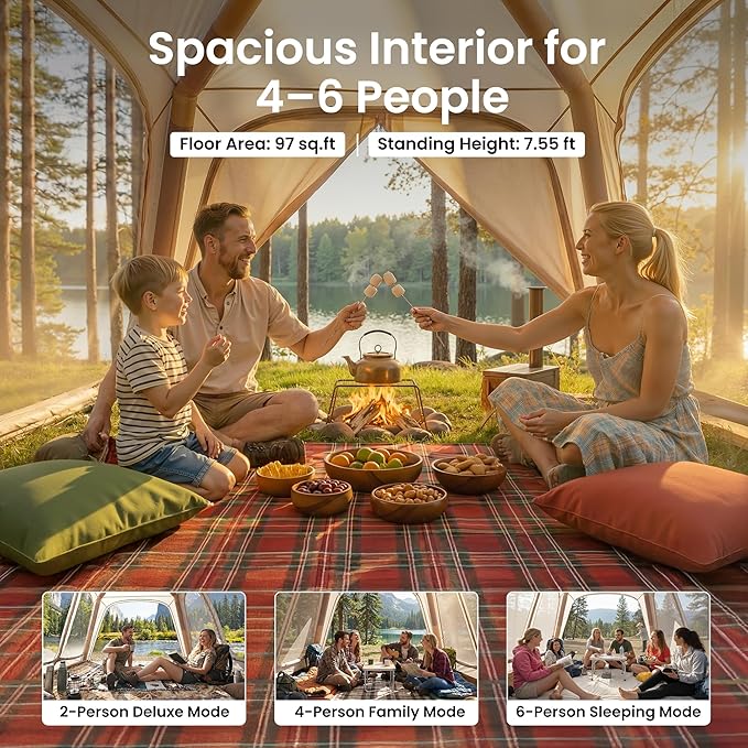 ABORON 2/6/8/10/12 Person Inflatable Camping Tent Easy Setup Blow Up Tent with Hand Pump PU3000mm Waterproof &amp Breathable 4 Season Glamping Tent for Outdoor Camping