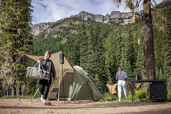 DOD The 1Pull Dome Tent - 3 Person Instant Setup Camping Tent - Waterproof Pop Up Dome Tent with Large Footprint Awning and Front Storage Chamber - Tan