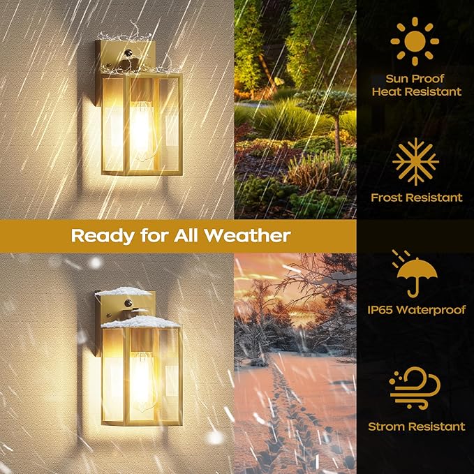 WIHTU Gold Dusk to Dawn Porch Lights Exterior Lighting Fixtures for House Waterproof Outdoor Wall Lights Wall Sconce Lamp Anti Rust Coach Lights for Doorway Garage