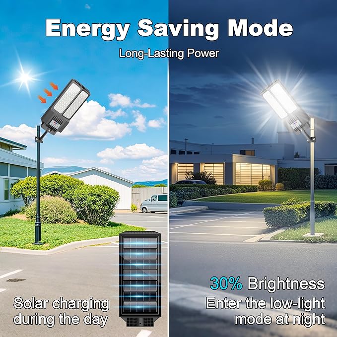 Solar Street Light with Pole Solar Street Lights Outdoor Waterproof Dusk to Dawn 7000K LED Security Flood Light with Motion Sensor and Remote Control for Pathway Entryway &amp Yard