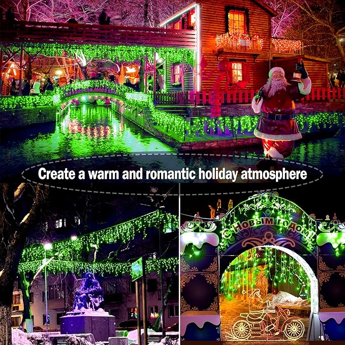 KNONEW Christmas Lights Outdoor Decorations 400 LED 33ft 8 Modes Curtain Fairy String Light with 75 Drops Clear Wire LED String Light Indoor Decor for Wedding
