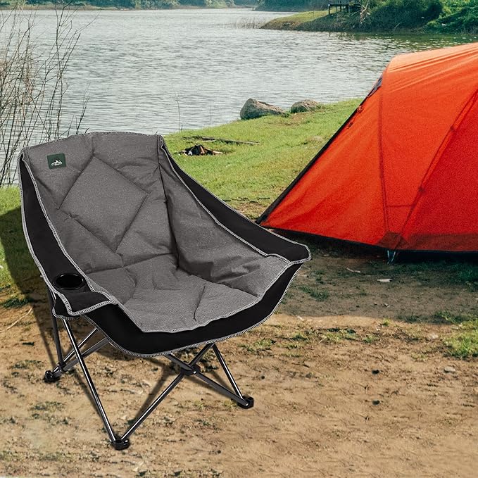 Northroad Oversized Foldable Camping Chair Outdoor Padded Lawn Chair w/Cup HolderCarry Bag for Beach Hiking and PicnicsHeavy-Duty 300-lbs Capacity Purple