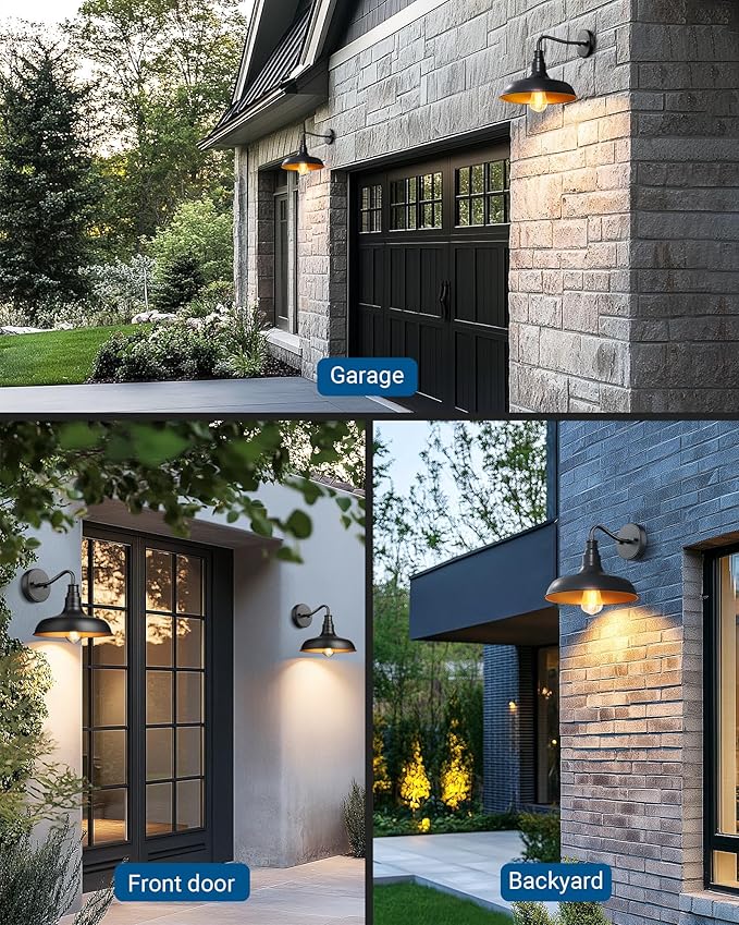 DEWENWILS 2 Pack Outdoor Wall Light Gooseneck Barn Light Fixture Black Matte Wall Mount Lantern Farmhouse Outside Wall Sconce Exterior Porch Light for House Frontdoor Entryway Garage