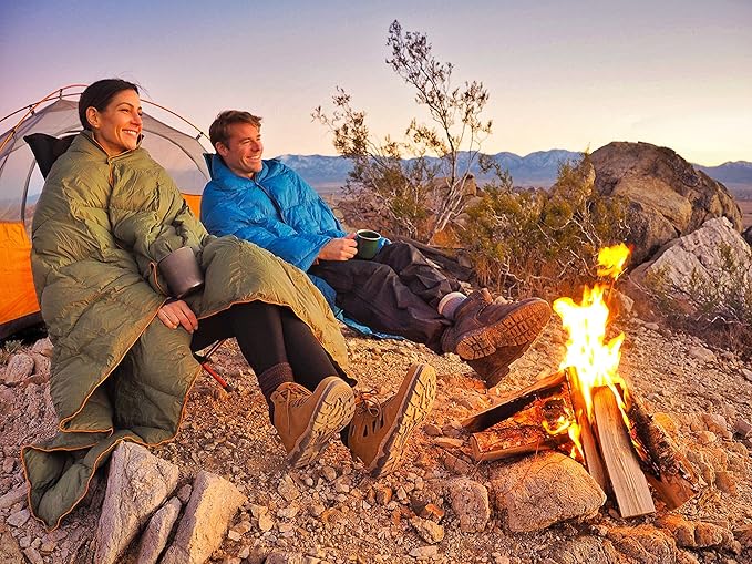 Get Out Gear Double Puffy Camping Blanket - Extra Puffy Packable Lightweight and Warm | Ideal for Outdoors Travel Stadium Festivals Beach Hammock | Water-Resistant Camp Quilt (Black/Blue)