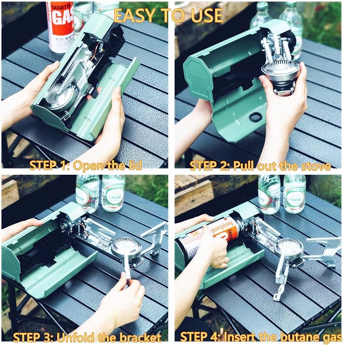 ONLYFIRE OUTDOOR LIVING Foldable Camping Stove with Storage Bag Portable Butane Stove with Bottle Opener Gas Stove for Picnic Backpacking Hiking Adventure Car Travel RV Trip Emergency GS330