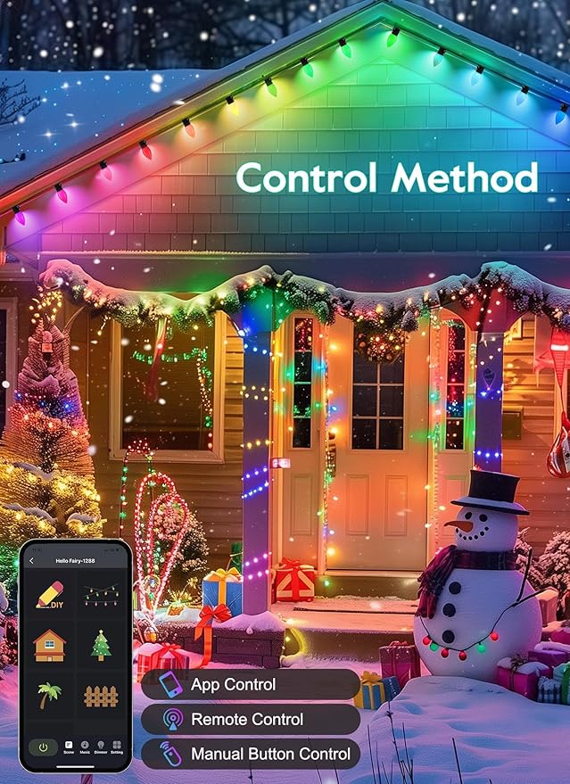 Brightown C9 LED Christmas Lights Outdoor 150 LED RGB Smart Christmas Tree Lights with Music Sync APP Controlled Waterproof Connectable C9 String Light for Indoor House Party Patio Garden Decor