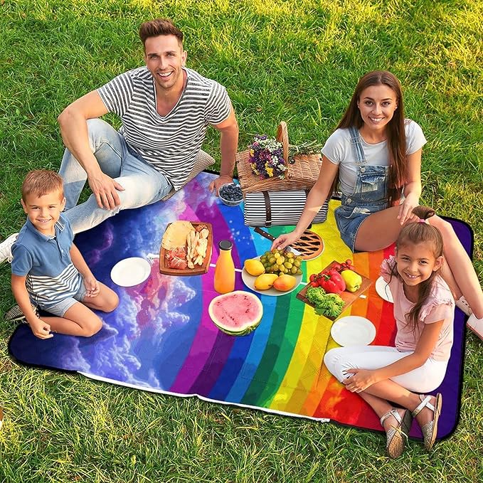 Zipper Rainbow Style Picnic Mat Suitable for Travel Camping Park Or Home Use