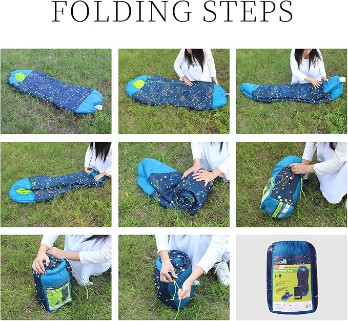 AceCamp Glow in The Dark Mummy Sleeping Bag for Kids and Youth Temperature Rating 30°F/-1°C Water-Resistant for Camping Hiking and Slumber Party