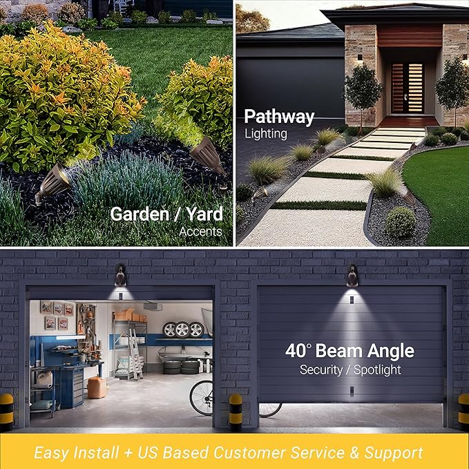 NUWATT 25W Bullet Spot Lights Outdoor LED Landscape Light 3500 LM Bright Outdoor Lighting for Yard 30K/40K/50K Selectable 1/2 Knuckle Mount 120-277V Waterproof Flag Pole Lights (6-Pack)