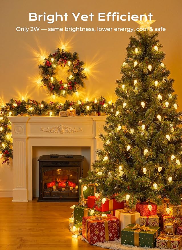 C9 Christmas Lights Outdoor 72 FT 110 LED C9 String Lights 8 Modes &amp Timer Connectable Waterproof for Christmas Tree Light Indoor Outdoor Roofline Patio Outside Garden Yard Xmas Decor Warm Whit