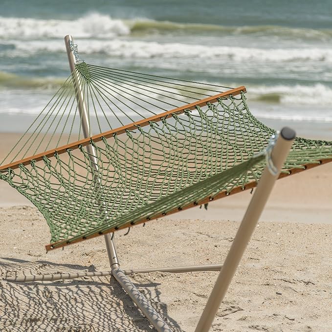 Hatteras Hammocks Deluxe Meadow Duracord Rope Hammock with Free Extension Chains &amp Tree Hooks Handcrafted in The USA 450 LB Weight Capacity 13 ft. x 60 in