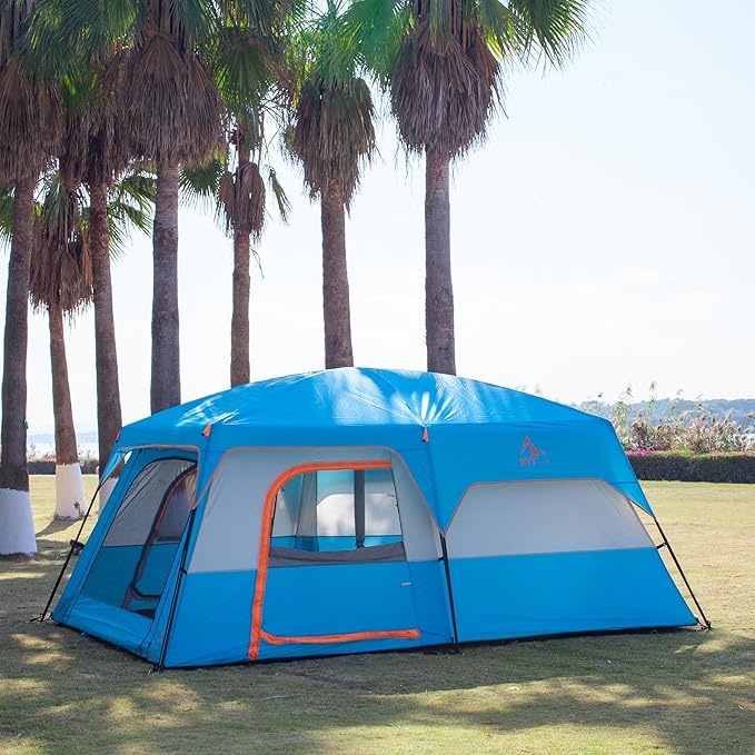 KTT Extra Large Tent 10-12-14 Person(Style-B)Family Cabin Tents2 Rooms3 Doors and 3 Windows with MeshStraight WallWaterproofDouble LayerBig Tent for OutdoorPicnicCampingFamily Gathering