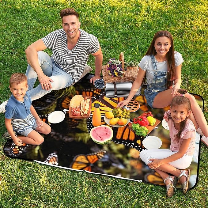 Zipper Heaps of Orange Monarch Butterflies Style Picnic Mat Suitable for Travel Camping Park Or Home Use