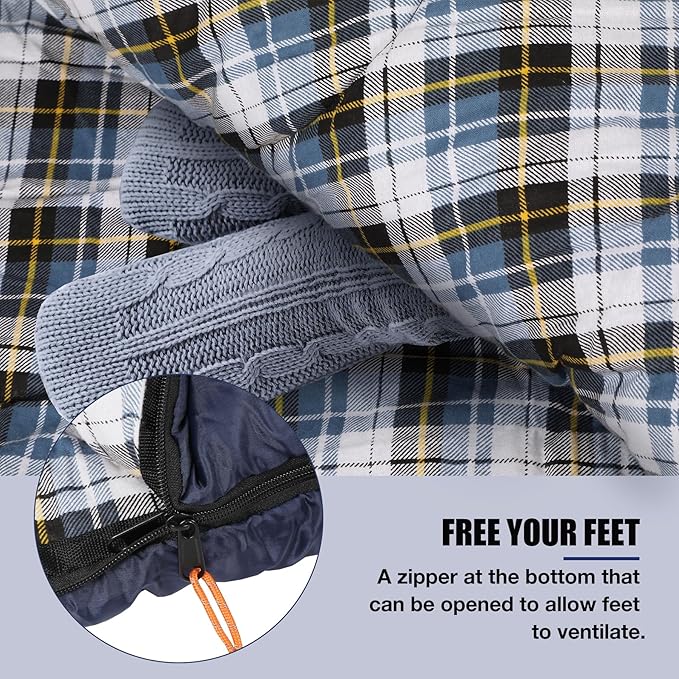 REDCAMP Cotton Flannel Sleeping Bag for Camping Backpacking Adults Cold Weather Envelope Sleeping Bags with 2/3/4/6lbs Filling