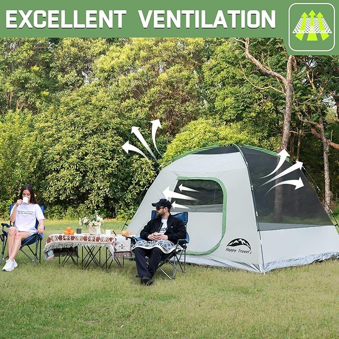 Happy Travel Camping Tent 4/6 Person Dome Tents for Camping with Rainfly Waterproof Clip Easy Setup Portable Family Tent with Mesh Windows 20% More Headroom Backpacking Tents for Camping &amp Hiki