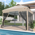 10x10 Pop Up Canopy Tent with Mosquito Netting Outdoor Portable Screen Tent for Yard Party Camping and Picnic 3 Height Positions Patio Gazebo with Roller Bag and 4 Sandbags Khaki