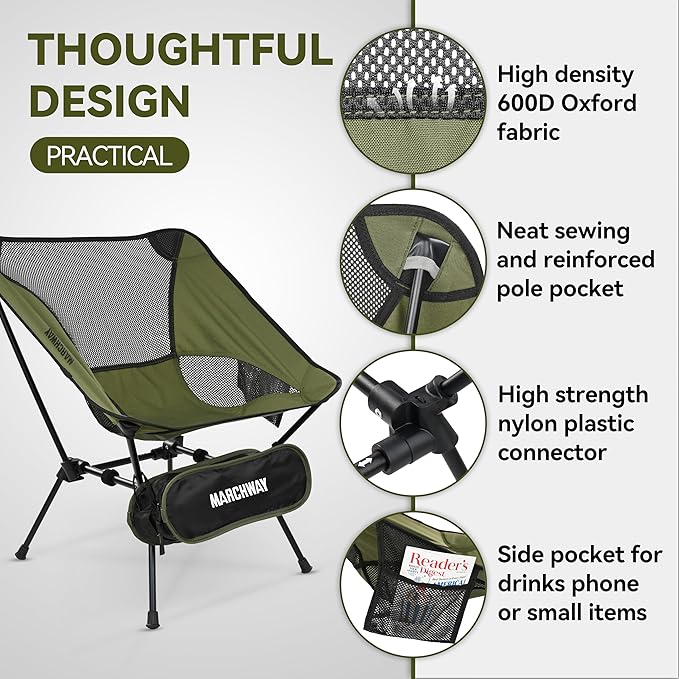 MARCHWAY Ultralight Folding Camping Chair Heavy Duty Portable Compact for Outdoor Camp Travel Beach Picnic Festival Hiking Lightweight Backpacking (Green)