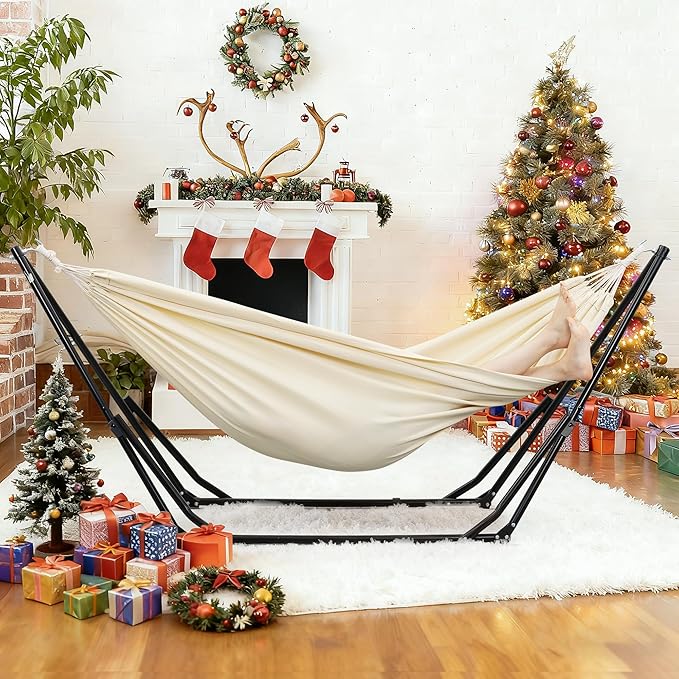 GDY Hammock Chair with Stand 550 lb Capacity Easy Set Up with Carrying Bag Portable for Travel/Backpacking/Beach/Backyard White.