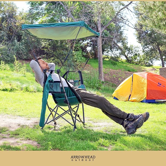 ARROWHEAD OUTDOOR Portable Folding Swinging Hammock Camping Chair Removable Canopy Perfect for Stargazing Cup Holder Storage Pouch Carrying Bag Included Supports up to 300lbs USA-Based Support