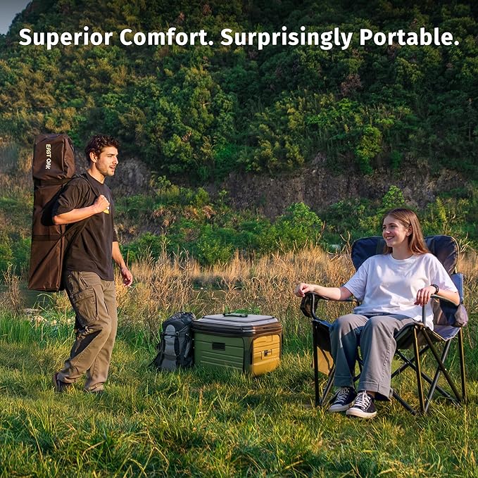 EAST OAK Oversized Camping Chair Heavy Duty Camping Chairs for Adults 500LBS Support 600D Oxford Cup Holder &amp Side Pocket Ideal for Camping Beach Sports Events Backyard &amp Tailgating Gray
