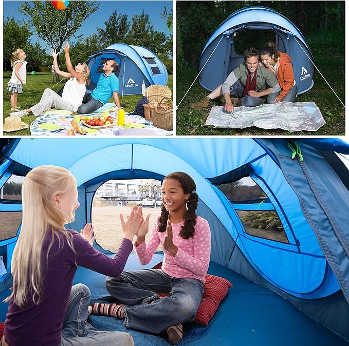 4 Person Easy Pop Up Tent Waterproof Automatic Setup 2 Doors-Instant Family Tents for Camping Hiking &amp Traveling
