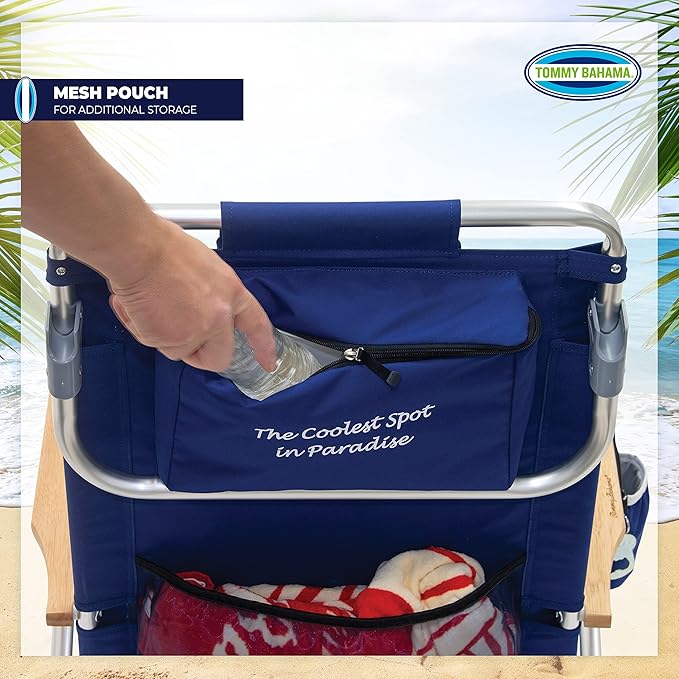 Tommy Bahama 5-Position Classic Lay Flat Folding Backpack Beach Chair Polyester Navy