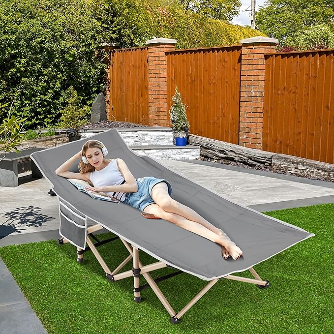 Folding Camping Cot for Sleeping Portable Cots for Adults Heavy Duty Cot Bed 550LBS(Max Load) Extra Wider Cots with Large Pocket for Outdoor Office Beach