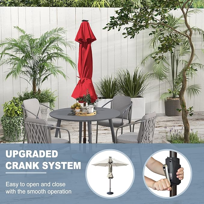 EliteShade USA 10-Year-Non-Fading 10Ft Market Umbrella with 80 LED Lights Patio Umbrella Outdoor Table Umbrella with Ventilation(Red)