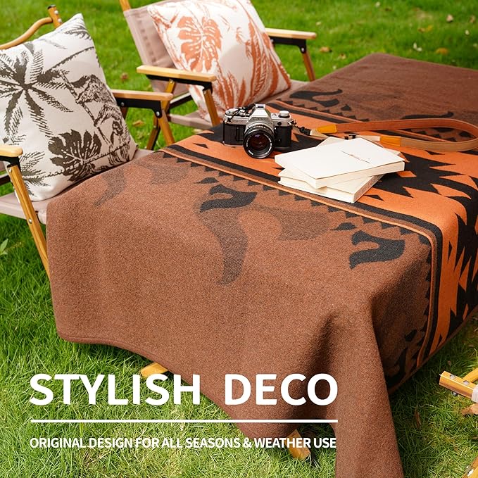 ACUSHLA Merino Wool Blanket - Soft Warm Thick Washable Large Bed Couch Camping Outdoor Travel Throw Blanket All Seasons Flame Brown 79X63