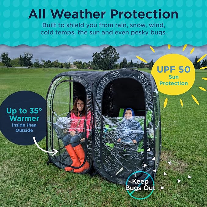 WeatherPod® The Original Shark Tank Side-by-Side™ 2-4 Person Pop-Up Pod - Stay Warm Dry and Out of The Sun - Weather Pod for Sports Rain or Wind - Simple to Set Up and Tear Down