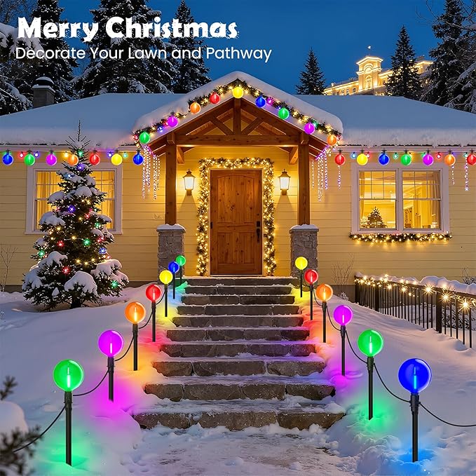 Outdoor Jumbo G40 Christmas Pathway Lights 23FT Connectable Walkway Lights with 12 G80 Multicolor LED Bulbs for Driveway Yard Lawn Garden