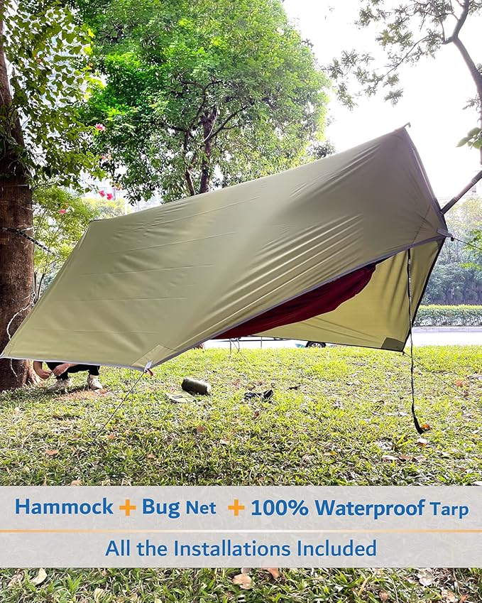 Sunyear Camping Hammock Portable Single &amp Double Hammock with Net 2 Person Hammock Tent with 2 * 10ft Straps Best for Outdoor Hiking Survival Travel