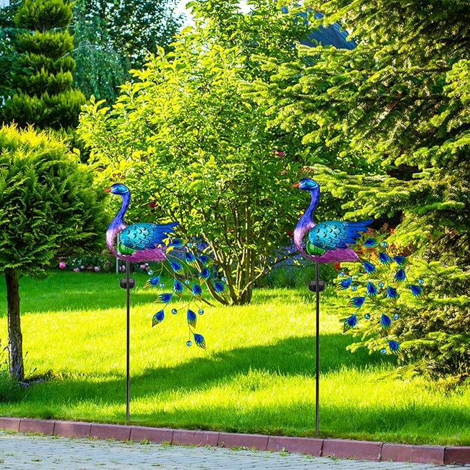 DREAMSOUL Peacock Solar Garden Lights Outdoor Decorative Stake Waterproof Metal Peacock Garden Decor Solar Powered Landscape LED Path Lights Walkway Patio Decoration Lawn Ornament