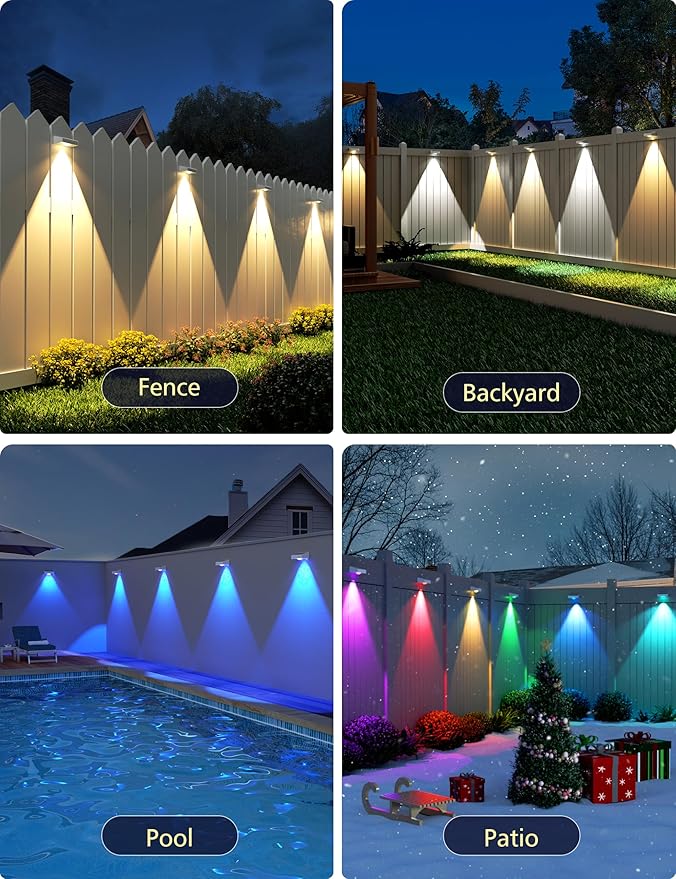 VOLISUN Solar Fence Lights Fence Lights Solar Powered IP65 Waterproof LED RGB Color Changing Solar Light for Fence Yard Wall Backyard (12 Pack White)
