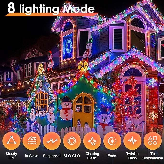 LumiGlow Christmas Lights 1200 LED 394 FT IP67 Waterproof Christmas Tree Lights with 8 Modes Outdoor String Lights with Timers &amp Memory Function Xmas Light for Holiday Decor (Multicolored)