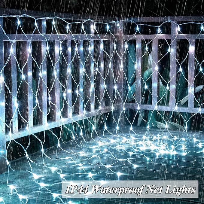 300 LED Net Lights for Bushes 14.8ft x 5ft 8 Modes Christmas Outdoor Mesh Lights Connectable Waterproof Decorative String Light Plug in for Xmas Tree Garden Wedding Party (Clear Wire White)