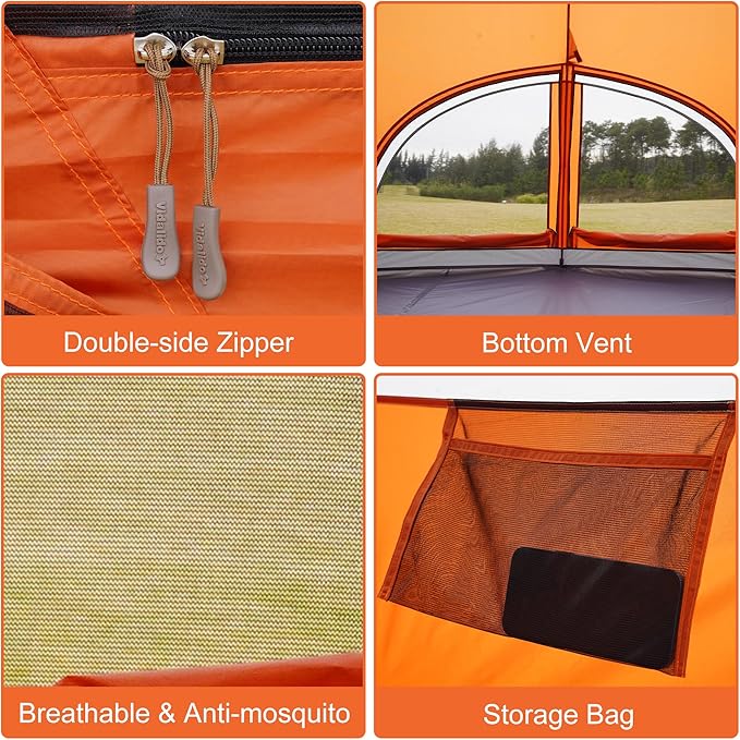 Vidalido 3-4 Person Camping Tent with 2 Large Mesh Door 4 Mesh Window Family Tents Double Layer Waterproof Portable Easy Setup Camp Tent Canvas Dome Tents for Camping Outdoor Hiking and Backpacking