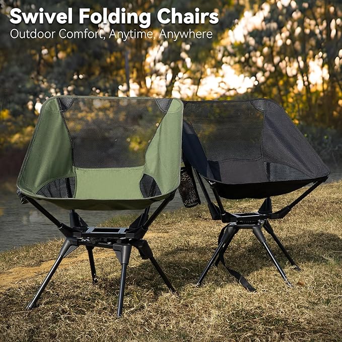 Upgraded 360° Swivel Camping Chair for Adults Portable Folding Chair with Cup Holder Lightweight Compact Backpack Outdoor Chair for Travel Fishing Hiking and Beach
