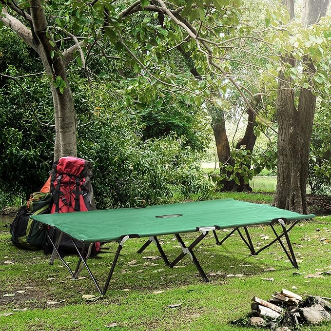 Outsunny 2 Person Folding Camping Cot for Adults 50 Extra Wide Outdoor Portable Sleeping Cot with Carry Bag Elevated Camping Bed Beach Hiking Green