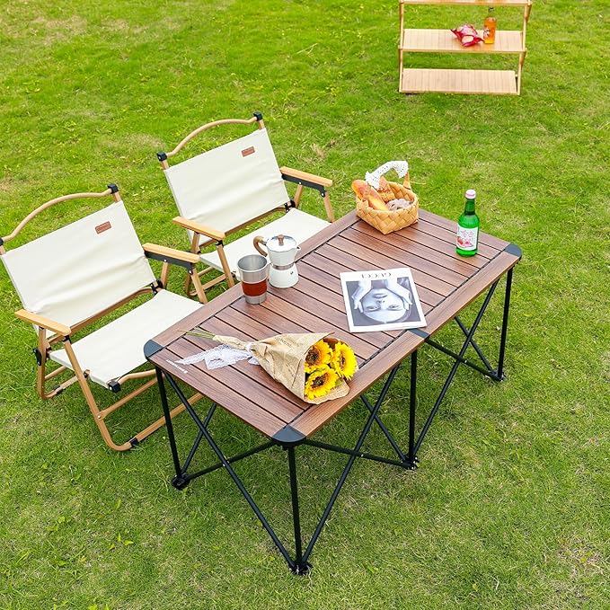 Whitsunday Outdoor Table 42.1 * 22.4inch Heavy-Duty Portable Camping Folding Dinner Table for Outdoor Picnic BBQ Cooking - Dark Walnut