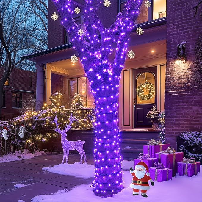 JMEXSUSS 2 Pack Solar String Lights Outdoor Waterproof Total 400 LED 151FT Solar Christmas Lights Outdoor 8 Modes Christmas Light for Outside Patio Yard Tree Decorations Purple