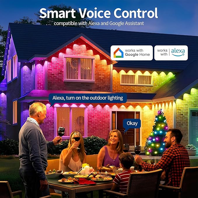 Permanent Outdoor Lights 150FT 90LEDs RGBWC+IC Smart LED Strip with 50+ Scene Modes IP68 Waterproof App &amp Remote Control for Christmas Holiday Roof and Pool Party Decor